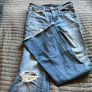 America Eagle Raw Hem Super Hi Rise Flare Jeans Size 2